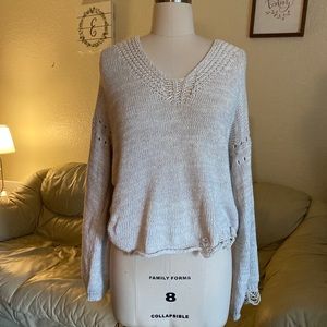 Wildfox Distressed Knit Cross Back Bell Sweater